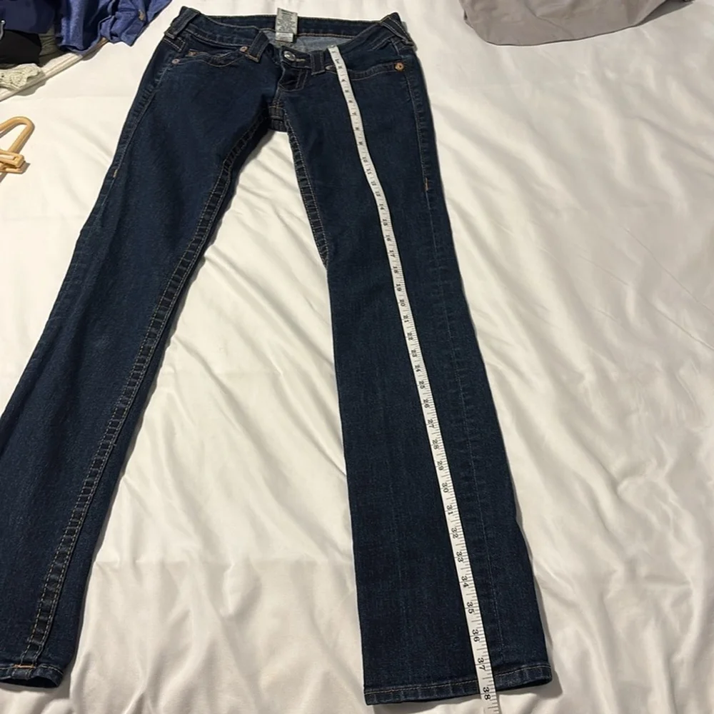 True religion straight leg jeans low rise cotton blend dark blue 5 pockets sz 26 - Picture 13 of 14